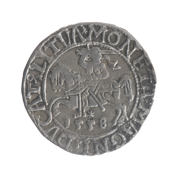 Lithuanian half-grosz, Sigismund II Augustus (King of Poland; 1544–1572). Obverse: Polish eagle; in