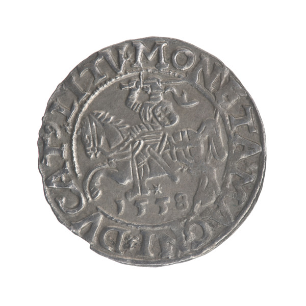 Lithuanian half-grosz, Sigismund II Augustus (King of Poland; 1544–1572). Obverse: Polish Eagle; in