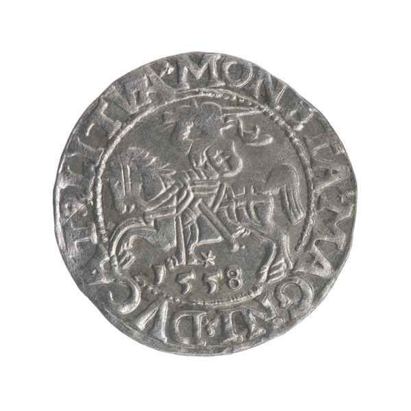Lithuanian half-grosz, Sigismund II Augustus (King of Poland; 1544–1572). Obverse: Polish Eagle; in