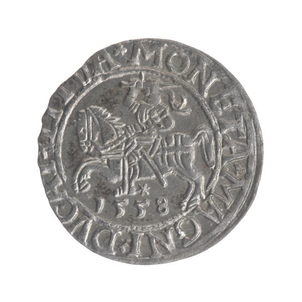 Lithuanian half-grosz, Sigismund II Augustus (King of Poland; 1544–1572). Obverse: Polish Eagle; in