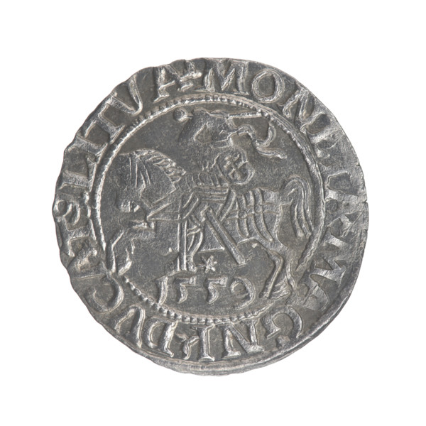 Lithuanian half-grosz, Sigismund II Augustus (King of Poland; 1544–1572). Obverse: Polish Eagle; in
