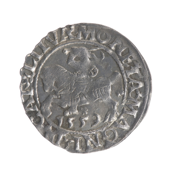 Lithuanian half-grosz, Sigismund II Augustus (King of Poland, 1544–1572); coats of arms of the