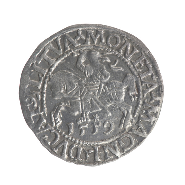 Lithuanian half-grosz, Sigismund II Augustus (King of Poland; 1544–1572). Obverse: Polish Eagle; in