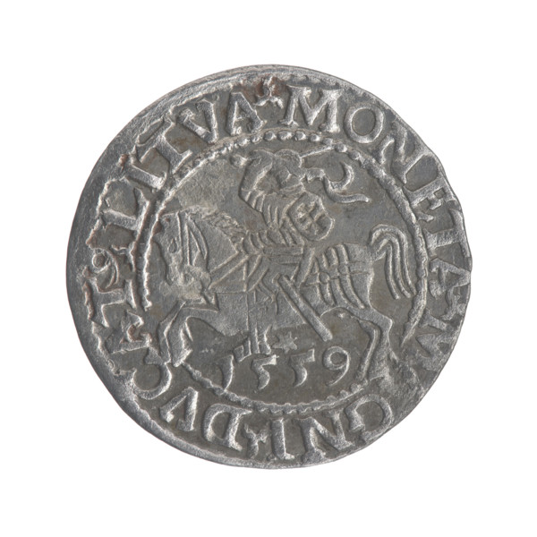 Lithuanian half-grosz, Sigismund II Augustus (King of Poland; 1544–1572). Obverse: Polish Eagle; in