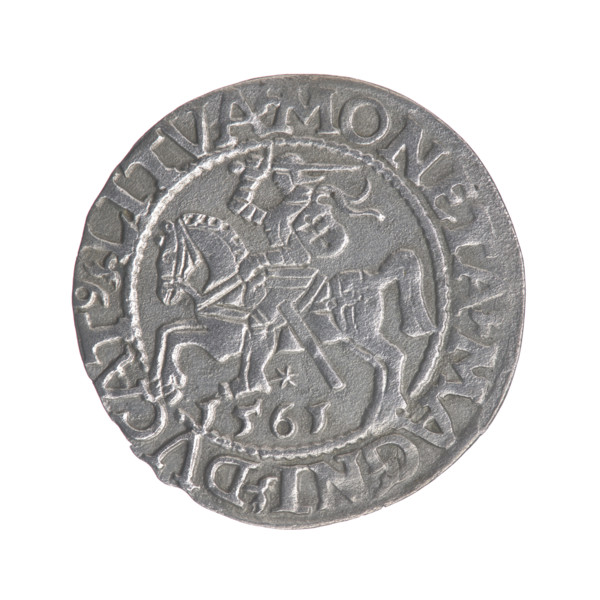 Lithuanian half-grosz, Sigismund II Augustus (King of Poland; 1544–1572). Obverse: Polish eagle; in