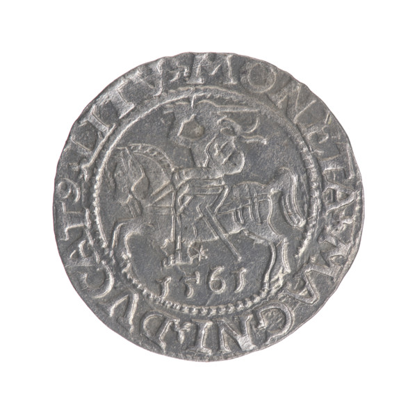 Lithuanian half-grosz, Sigismund II Augustus (King of Poland; 1544–1572). Obverse: Polish Eagle; in