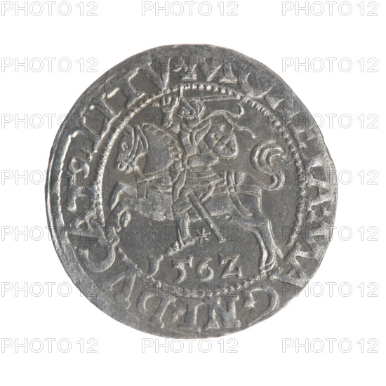 Lithuanian half-grosz, Sigismund II Augustus (King of Poland; 1544–1572); obverse: Polish Eagle
