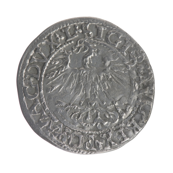 Lithuanian half-grosz, Sigismund II Augustus (King of Poland, 1544–1572); obverse: Polish Eagle