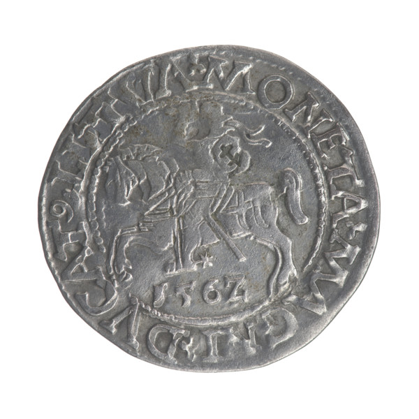 Lithuanian half-grosz, Sigismund II Augustus (King of Poland; 1544–1572). Obverse: Polish eagle;