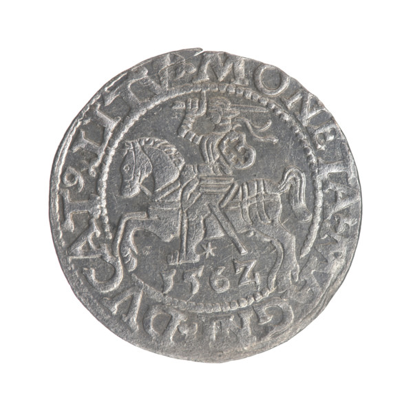 Lithuanian half-grosz, Sigismund II Augustus (King of Poland; 1544–1572). Obverse: Polish eagle; in