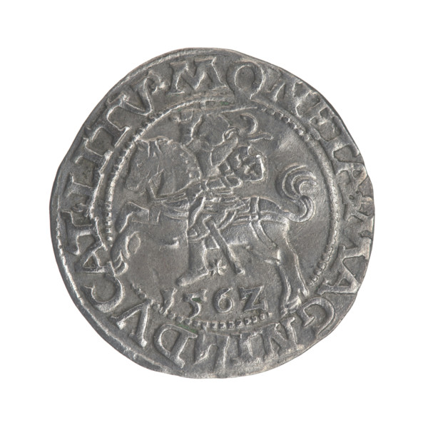 Lithuanian half-grosz, Sigismund II Augustus (King of Poland; 1544–1572). Obverse: Polish Eagle; in