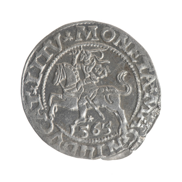 Lithuanian half-grosz, Sigismund II Augustus (King of Poland; 1544–1572). Obverse: Polish eagle; in