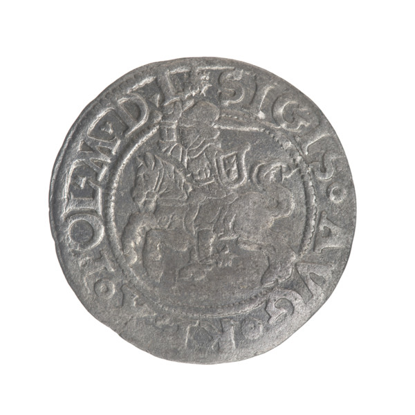 Lithuanian half-grosz, Sigismund II Augustus (King of Poland; 1544–1572). Obverse: Lithuanian