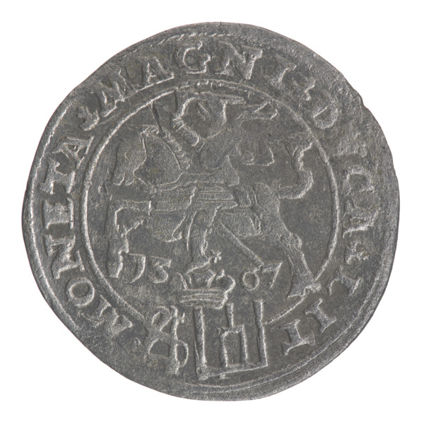 Lithuanian grosz on a Polish foot, Sigismund II Augustus (King of Poland; 1544–1572). Silver coin,