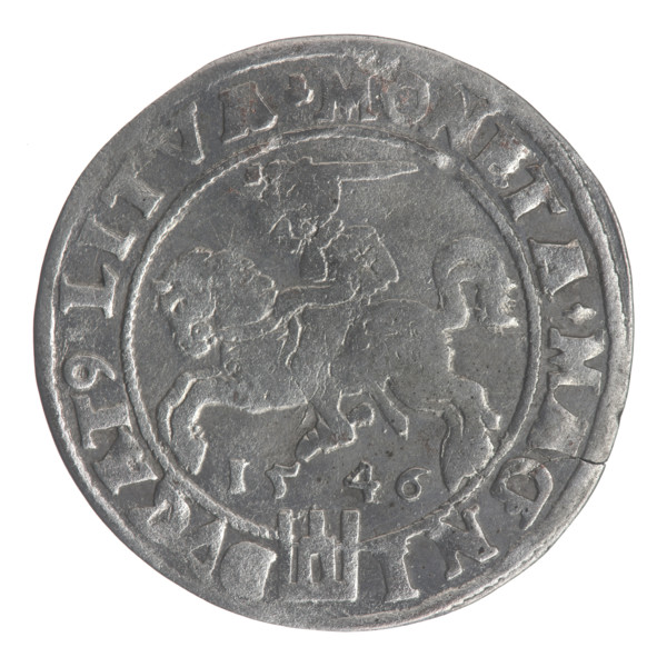 Lithuanian grosz on a Lithuanian foot, Sigismund II Augustus (King of Poland; 1544–1572). Obverse: