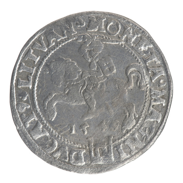 Lithuanian grosz on a Lithuanian foot, Sigismund II Augustus (King of Poland; 1544–1572). Obverse: