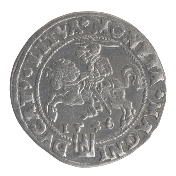 Lithuanian grosz on a Lithuanian foot, Sigismund II Augustus (King of Poland; 1544–1572). Obverse: