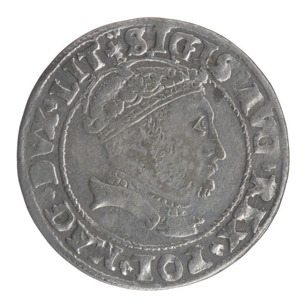 Lithuanian grosz on a Lithuanian foot, Sigismund II Augustus (King of Poland; 1544–1572). Obverse: