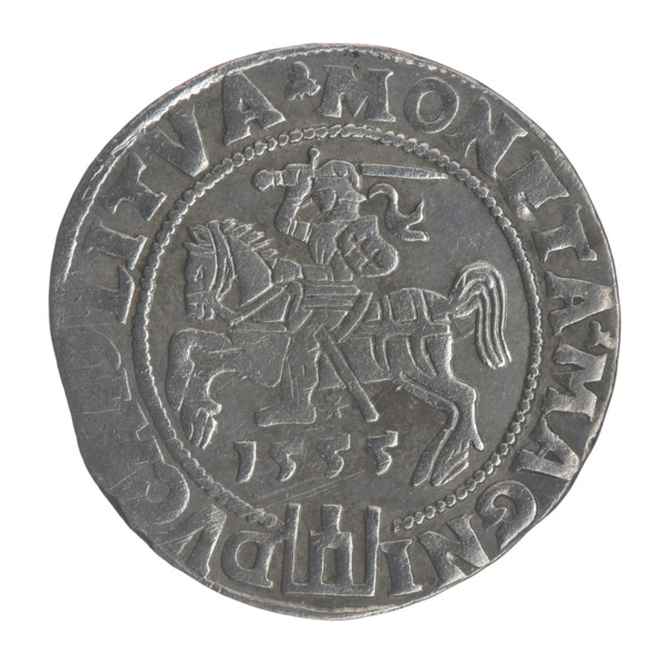 Lithuanian grosz, 1555. Obverse: crowned royal bust of Sigismund II Augustus in armour, profile
