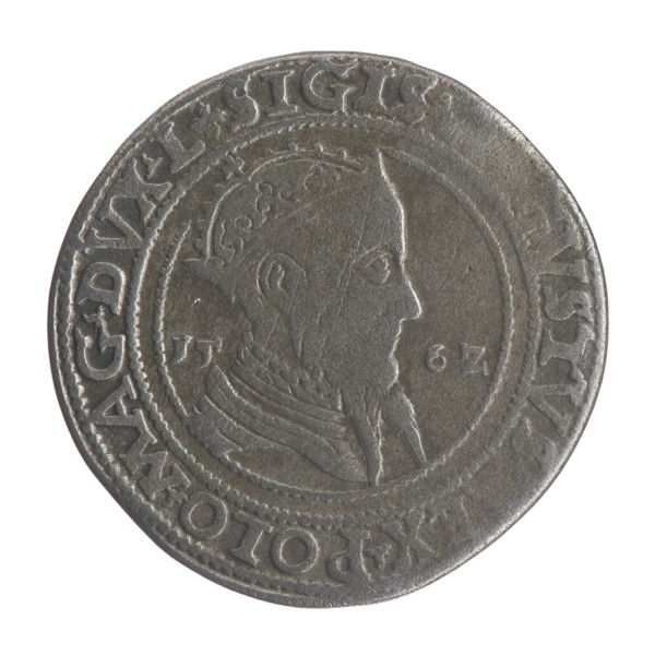 Lithuanian 6th coin, Sigismund II Augustus (King of Poland; 1544–1572), coats of arms, Jagiellons