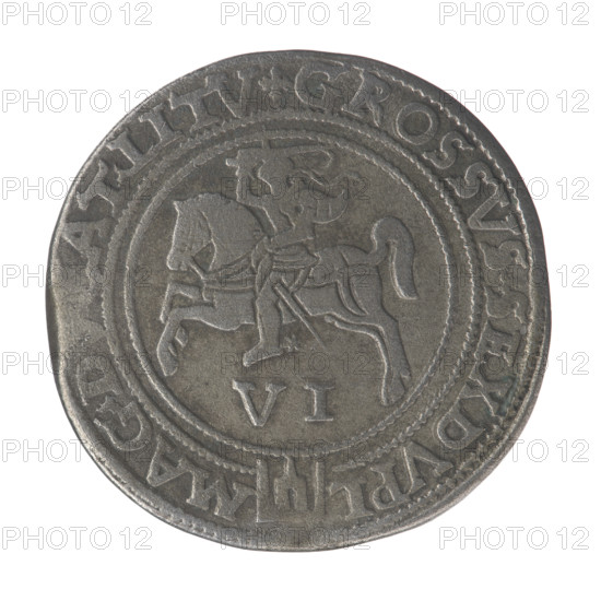 Lithuanian 6th coin, Sigismund II Augustus (King of Poland; 1544–1572), coats of arms, Jagiellons