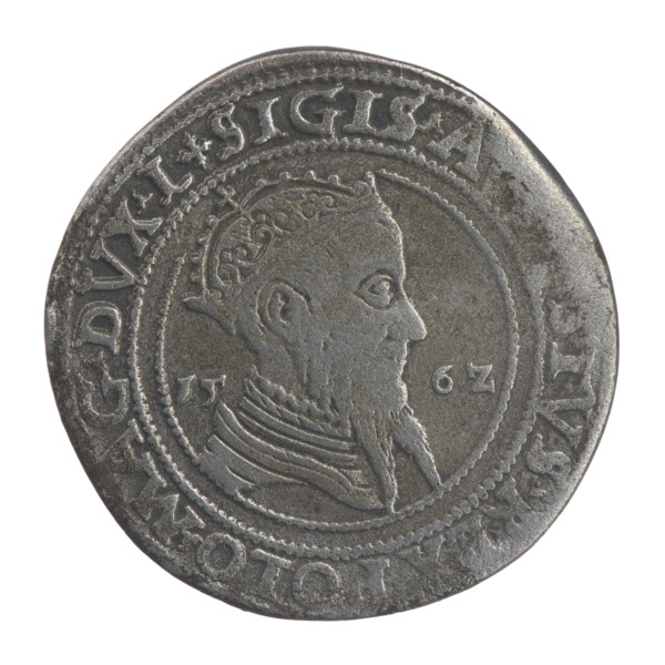 Lithuanian 6th coin, Sigismund II Augustus (King of Poland; 1544–1572), coats of arms, Jagiellon