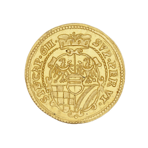 Ducat, Charles II (Duke of Ziebice–Olesnica; 1587–1617). 1611. Obverse: male bust in armour with a