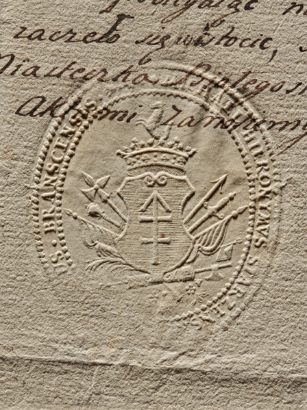 Seal of Michal Hieronim Starzenski, Starost of Bransk. Oval dry impression. Fox (coat of arms) with