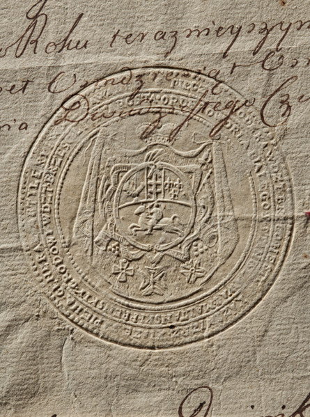 Seal of Nestor Casimir X Sapieha, Starost of Brest-Litovsk. Round dry impression of the seal. The
