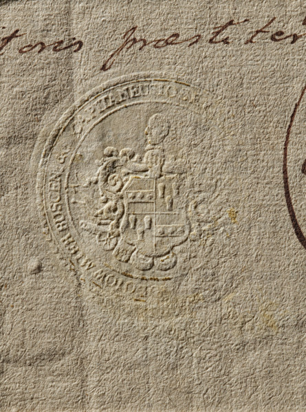 Seal of the Starost of Busko (ca. 1771). Round dry impression of the seal of the Starost of Busko.
