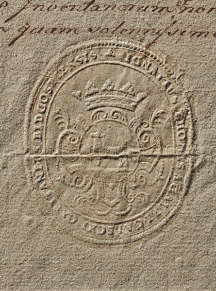Seal of Ignacy Tomasz Galecki, Starost of Bydgoszcz. Oval dry impression of the seal. The Junosza