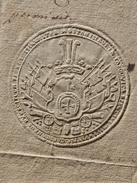Seal of Stanislaw Ferdynand Rzewuski (1737–1786), starost of Chelm; round dry impression. In the