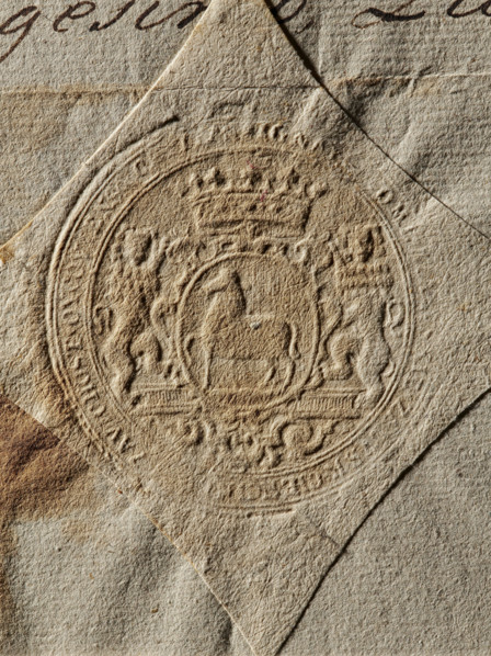 Seal of Count Ignacy Zaluski, Starost of Checiny. Round dry impression of the seal. Crowned