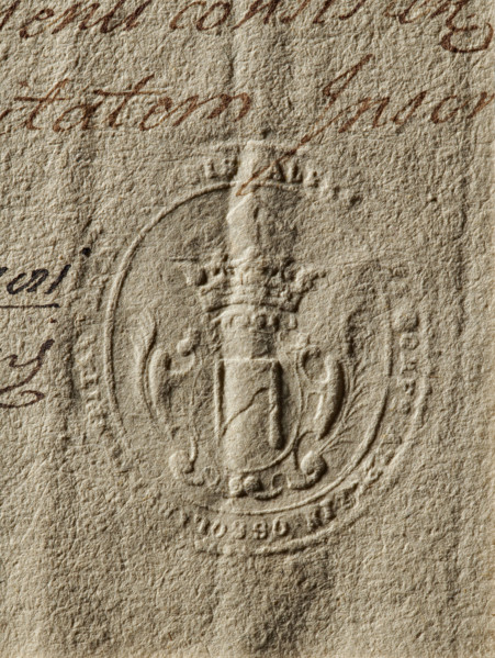 Seal of Jan Onufry Ossolinski, Starost of Drohicz; Oval seal impression. In a decorative crowned