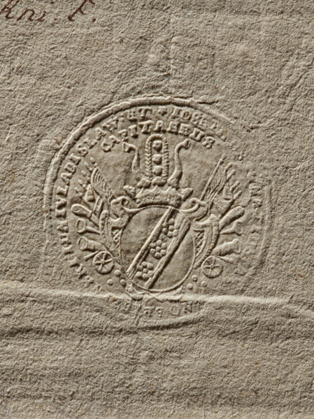 Seal of Józef Ignacy Brzezinski, Starost of Inowroclaw. Round impression of the seal. Oval