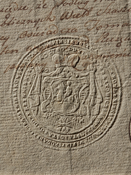 Seal of Janusz Modest Sanguszko, Starost of Krzesno. Round imprint of the seal: on the mantle,