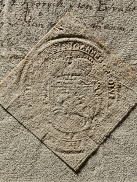 Seal of Jan Karol Sanguszko, Starost of Krzesno. Oval impression showing the Pogon coat of arms