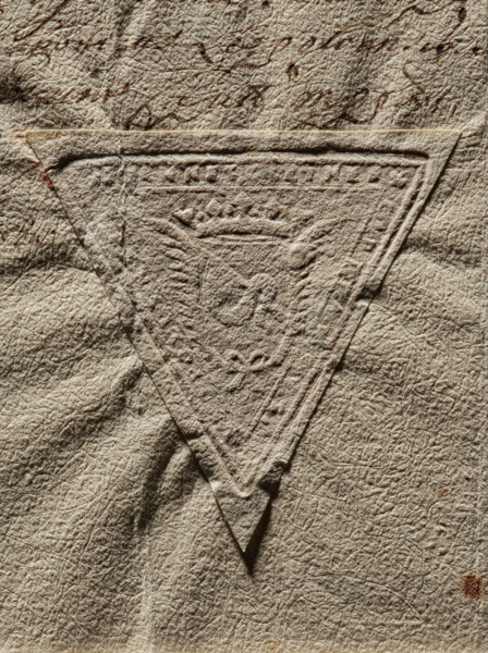 Seal of Jan Cetner, Starost of Lviv (Jan Cetner, ?–1679). Triangular imprint of the seal showing a