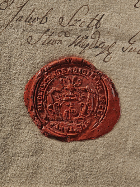 Seal of the starosty seat of Miedzyrzecz, starosta of Miedzyrzecz (ca. 1788). Round wax impression