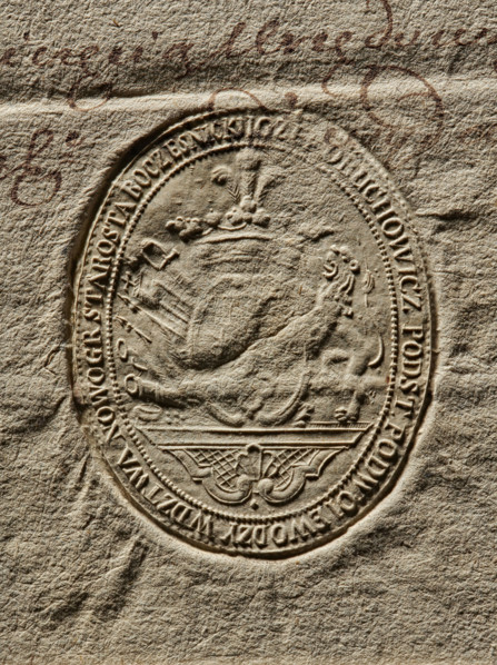 Seal of Józef Obuchowicz, Starost of Boczesnik; Oval impression of the seal. On the decorative