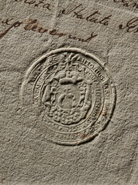 Seal of Antoni Barnaba Jablonowski, starost of Miedzyrzecz. Round impression of the seal in a