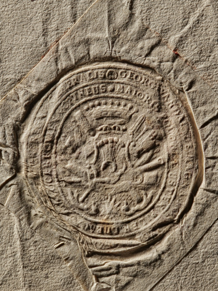 Seal of Michal Jerzy Wandalin Mniszech, Starost of Lublin. In a decorative cartouche topped with a