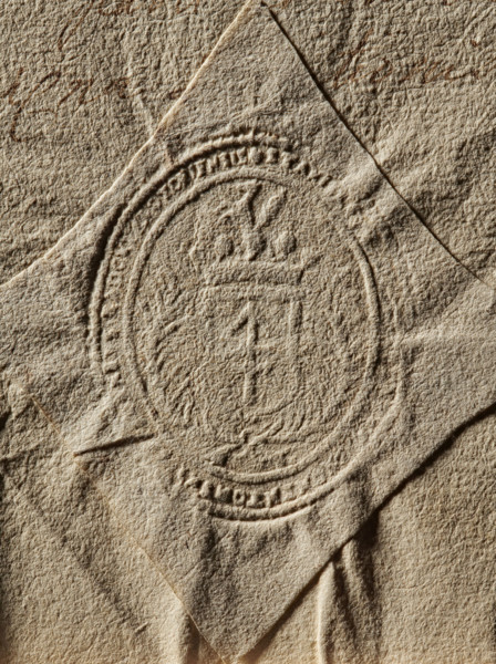Seal of Stanislaw Chometowski, Starost of Radom (1673–1728). Oval seal impression: a shield with