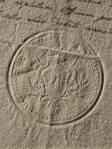 Seal of Józef Kajetan Ossolinski, Starost of Samdomier; coat of arms seal, private document seal.