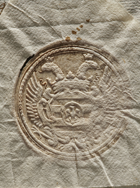 Two seal impressions on a document. Two seal impressions with a double-headed crowned eagle and a