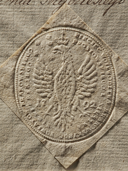 seal of the landed gentry court; documents; official seals; 1792; Kraków, Poland; seal; Zurakowski,