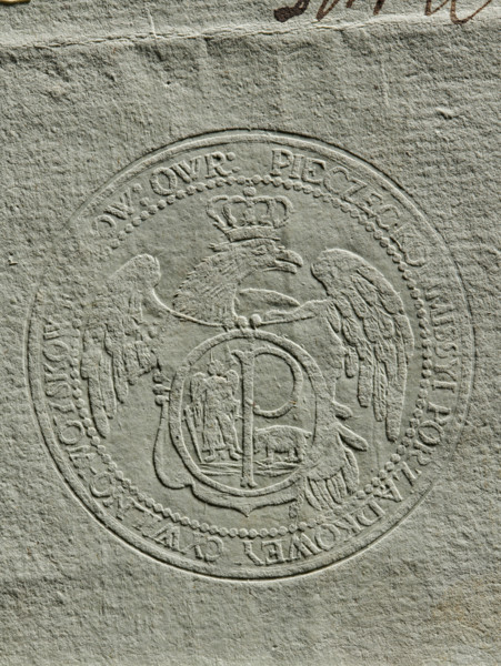Round dry impression of the seal of the Civil-Military Order Commission of Owruck County (1792).