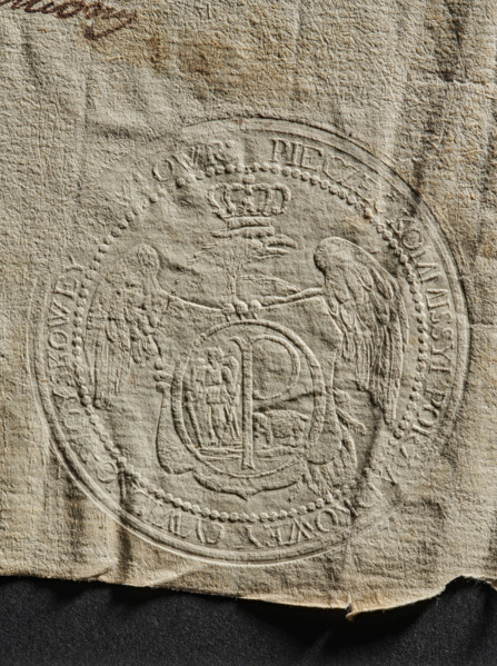 Round dry impression of the seal of the Civil-Military Order Commission of Owruck County, 1790.