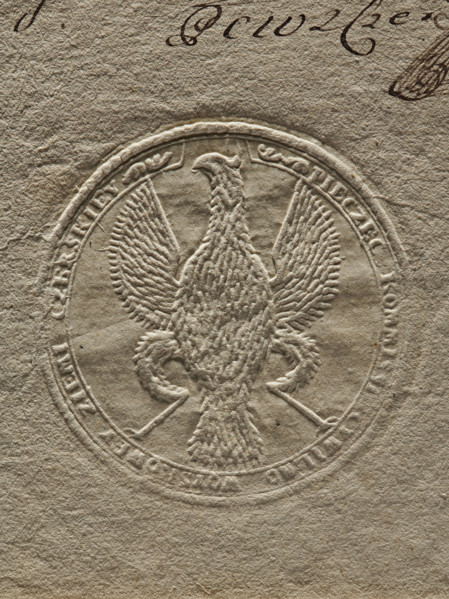 Seal of the Civil-Military Order Commission of the Czersk Land. Round dry impression of the seal.