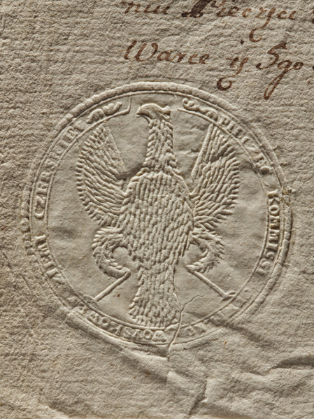 Seal of the Civil-Military Order Commission of the Czersk Land. Dry round seal impression attached